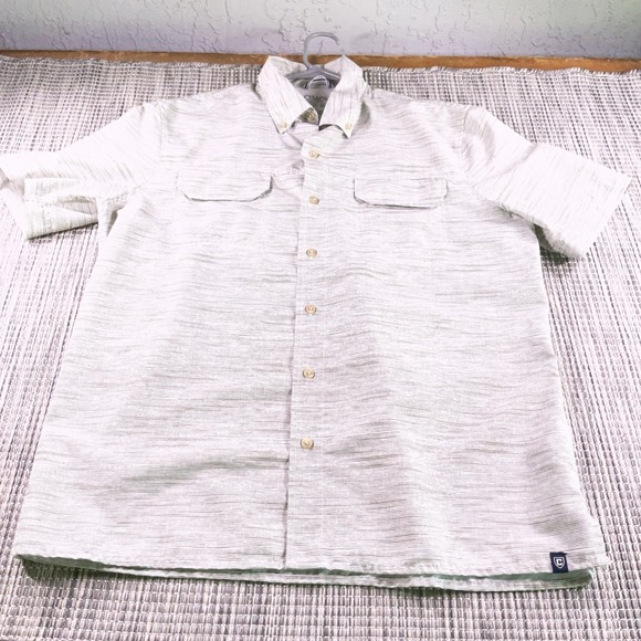 Chaps Other - Chaps Mens Large Short Sleeve Button Down Shirt Heather Gray Green Striped Mesh